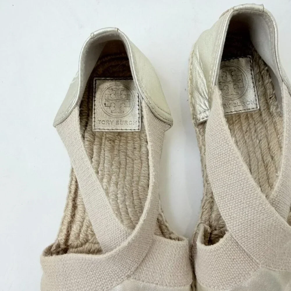 Tory Burch Catalina Espadrille Flats – Metallic Gold Size 6